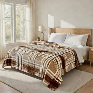 Cozy Queen Size Blanket - Plush & Warm with Vibrant Colors, Coffee Checks